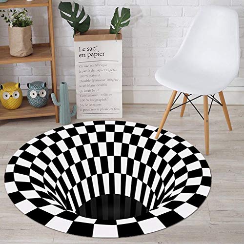 Tapis 3D vortex rond noir et blanc 80cm antidérapant - 3