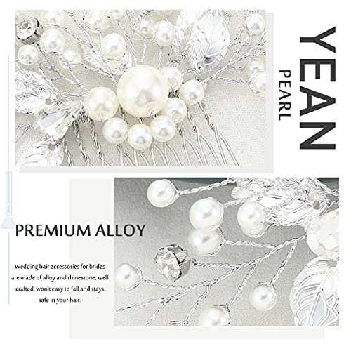 Yean Pearl Bridal Hair Comb Silver Leaf Wedding Hair Piece Crystal Hair Accessories For Women And Girls #TOP4