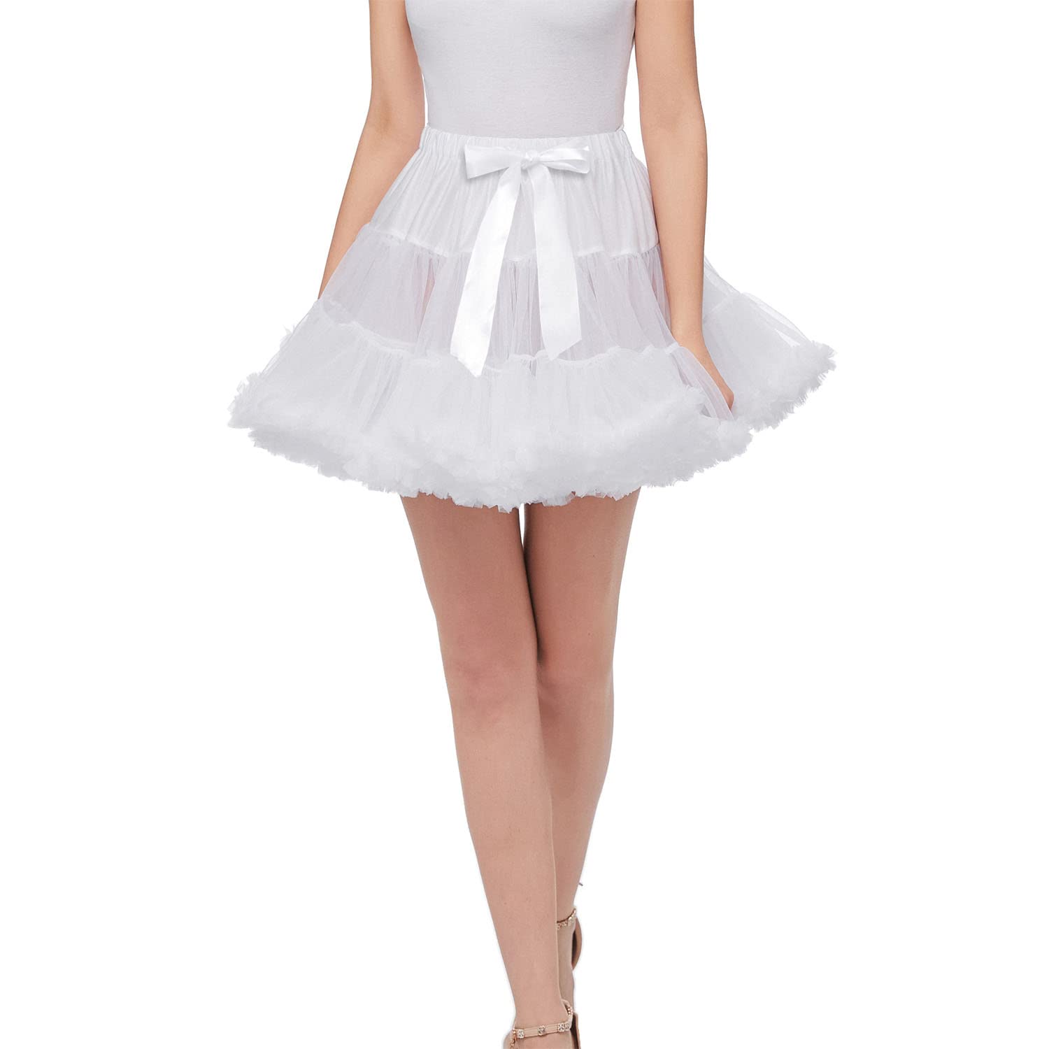 AprildressWomen's Fluffy Petticoat Tutu Skirt Underskirt for Costume Dress like Cosplay Halloween Party PPT625 White