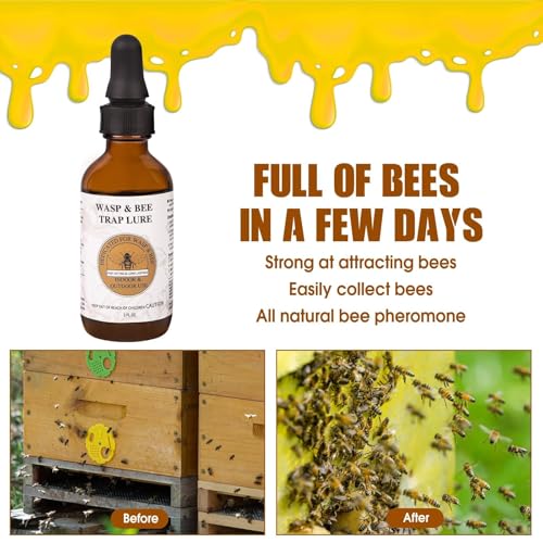 Image of 4 oz Carpenter Bee Bait Lure Traps for Outside, Attractant for Wasps, Yellow Jacket, Bees, Hornets, Insects Outdoor, Great for Hanging Insect Traps (2 oz /Bottle)