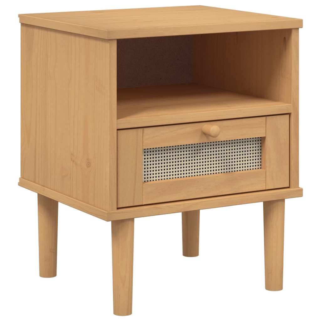 Comodino in legno massiccio e rattan, marrone, 40 x 35 x 48 cm, SENJA