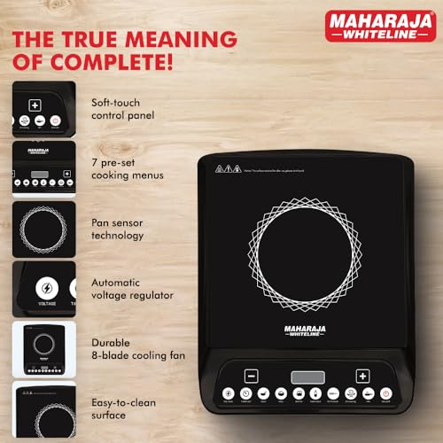 Image of Maharaja Whiteline Marvello 13DX 1300W Smart Induction Cooktop| 7 Preset Indian Menus | Automatic Voltage Regulator | Pan Sensor Technology | Safe, Fast & Energy Efficient | Easy Clean Surface, Black