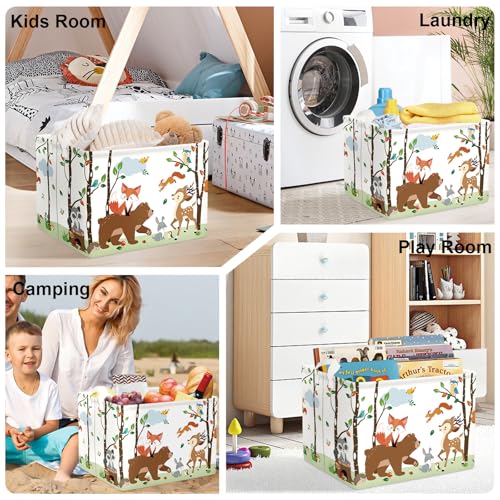 Image of Woodland Animals Baby Laundry Hamper Collapsible Clothes Kids Storage Basket Large Boys Girls Gift Toy Box Bin for Nursery Room, Bear, 36L