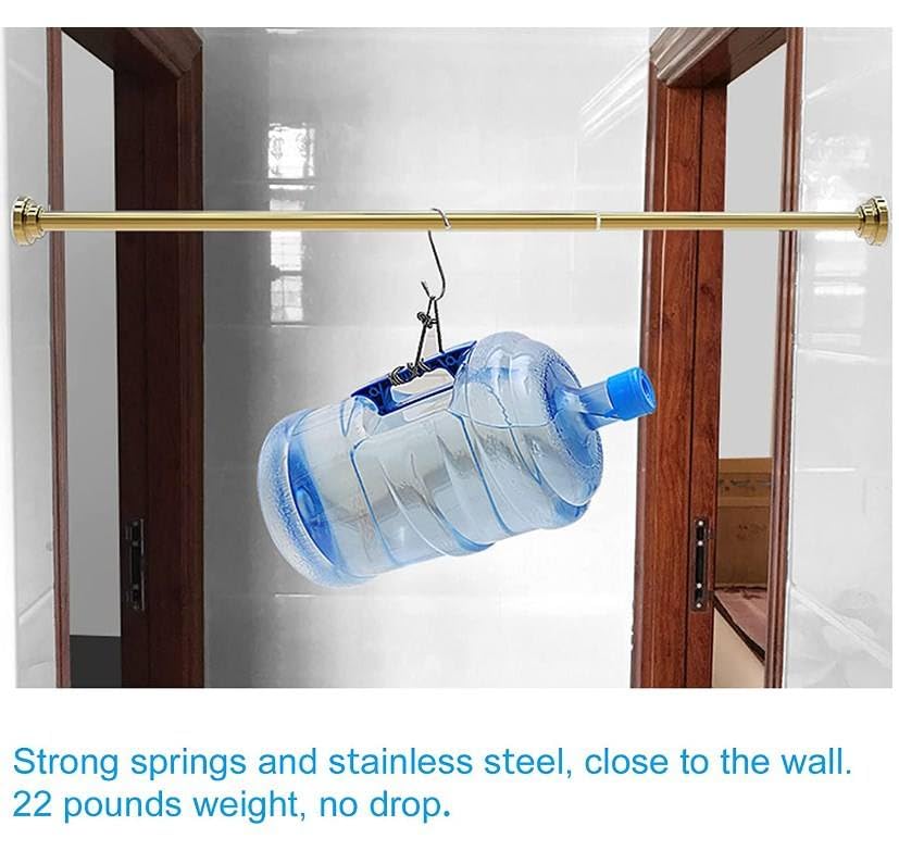 Image of JD FRESH 115 Cm to 215 Cm Extendable Curtain Rod Holder Non-Drilling /Anti-Skid Spring Pull Rod /Stainless Steel Rust Proof Shower Curtain Rod /Window Curtain Rod / (Golden)