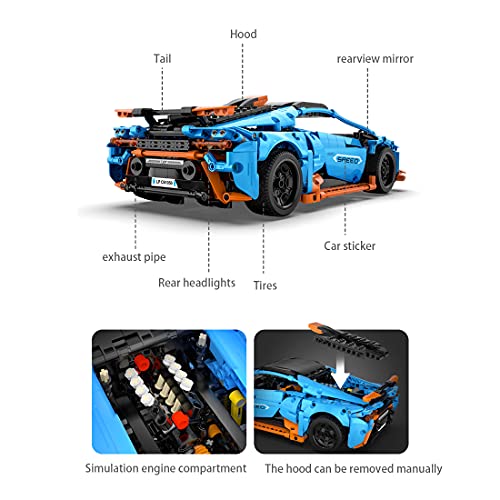 OSoMax CADA C61050 Technik 1:12 Sportwagen Bauset, Rennauto Kompatibel mit Lego Technic - 1120 Teilen – Bild 4
