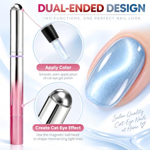 Cat Eye Gel Nail Pen, Blue Magnetic Shimmer Gel Polish with Brush & Magnet - Image 2