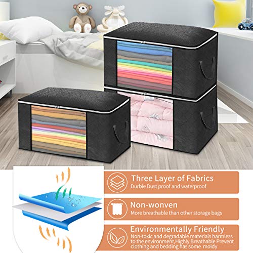 king do way Closet Organizer Clothes Storage Bags Large Capacity Storage Organizers with Reinforced Handle,Stainless Steel Zipper,3 Layer Fabric for Comforters,Bedding,Blankets and Clothing,24 Gallon