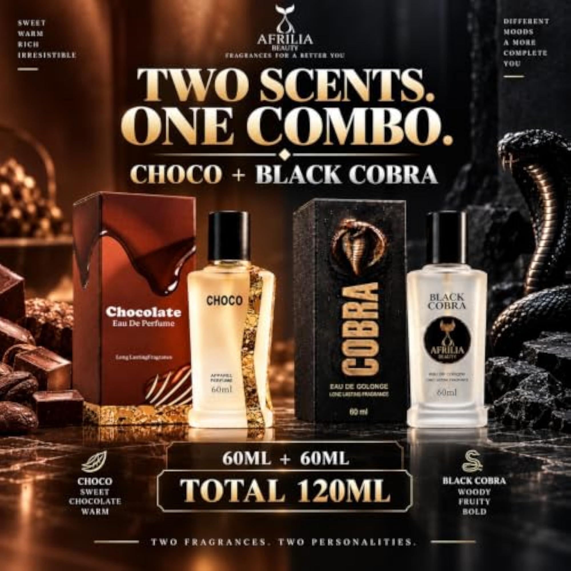 Chocolate & Black Cobra Eau De Perfume Combo Pack of 2, 120ml