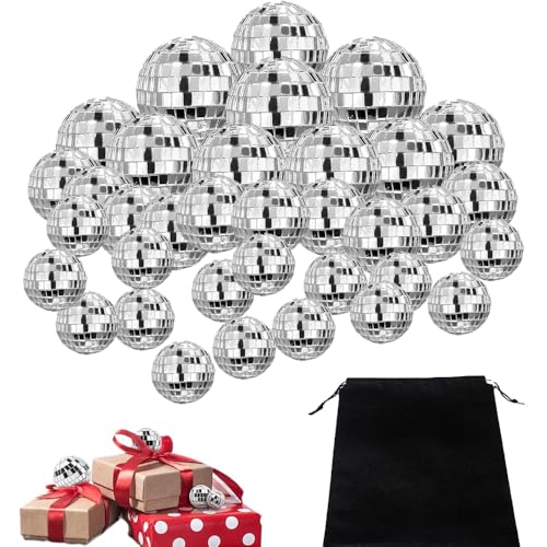XFSRG 35 Pièces Boule Disco Deco Mini Boule Disco Decoration Sphère à Facettes Miroir Réfléchissante Effet Lumineux Accessoire Fête Anniversaire...