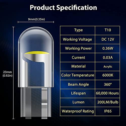 Linkstyle 194 Led Light Bulbs 6000K White, 168 2825 T10 W5W 3030 Super Bright Led Chips Replacement Bulbs 0.36W 12V Interior Bulbs For Car Dome Map Door Courtesy License Plate Lights, Pack Of 30 #TOP4