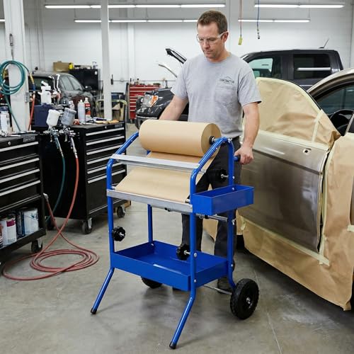 Homonova Mobile 18" Multi-Roll Masking Paper Machine with Storage Trays, Professional Hand Masker for Indoor, Outdoor Decoration, Auto Body Paint, Repair Shop Prep, 3rd Gen Tool with Sharp (Blue)