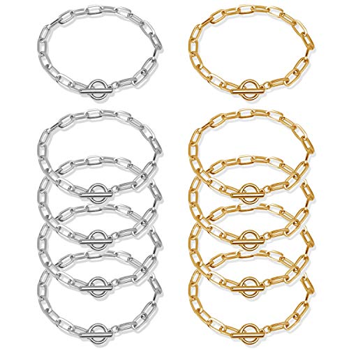 10 Pcs Bracelets Chain Stainless Steel OT Toggle, Antifade Jewelry Making Bracelets, for Girlfriend Wife Lover Mother Gift Jewelry Chain