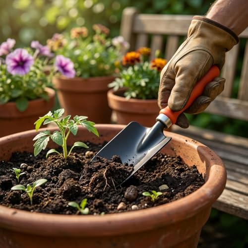 Image of Ocean Mart Garden Trowel - 1 PC (Red Handle, Metal Blade) | Tools for Home Garden | Durable and Sturdy Rust-Free Shovel | Premium Gardening Accessories