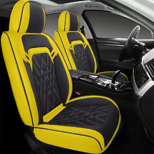Quiln02 Leather Seat Cover 5 Seat Full, Universal Suitable for Most Cars, SUVs, Pickup Trucks, Airbag Compatible Car Seat Cushion Covers (Black&Yellow)