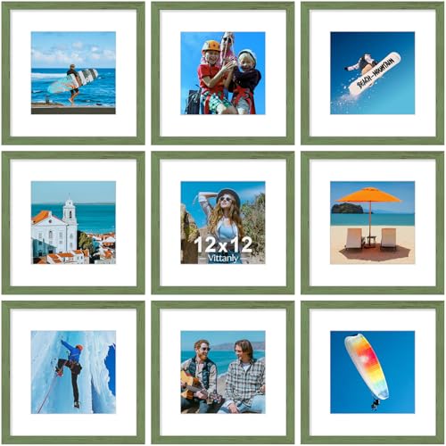 Vittanly 12x12 Picture Frames Set of 9 for Wall Mounting, Rustic Green
