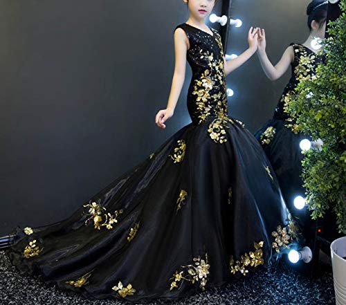 Girls' Adela Lace Mermaid Flower Dress Gown For Wedding With Capped Sleeves2