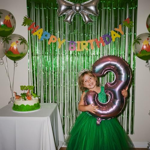 Image of Matte Green Foil Fringe Curtain Backdrop Party Decorations 2PCS