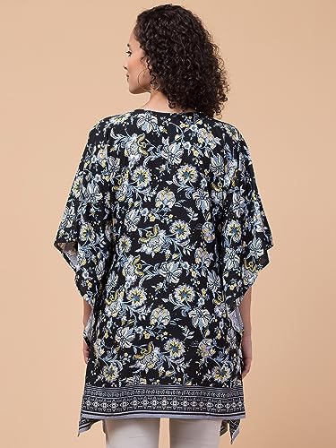 Image of Hive91 Floral Elegance: Rayon Kaftan with Fringes