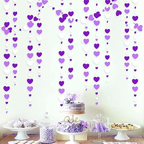 Guirnalda de papel de lavanda con forma de corazón para decoración de fiestas, 4 paquetes de 52 pies Cover
