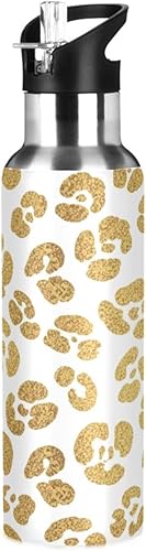 Gold Leopard Spots White Insulated Water Bottle 32 Oz Leakproof Water Bottles, BPA-Free Sports Water Bottle with Straw