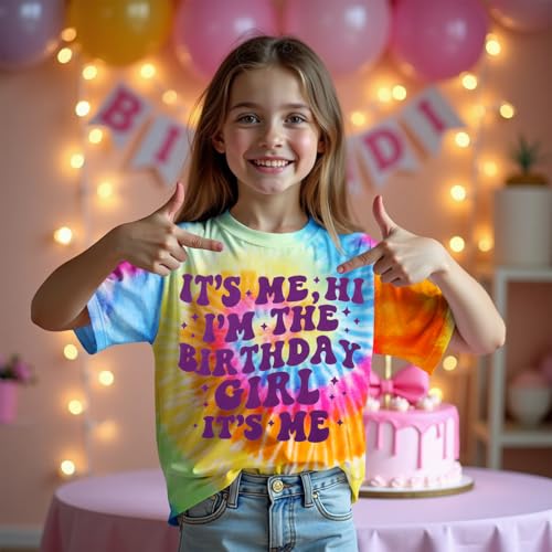 Image of Its Me Hi Im The Birthday Girl Shirts Kid Girl Birthday T-Shirt Outfit B-Day Party Tie Dye Short Sleeve Tee Top 6-12Y