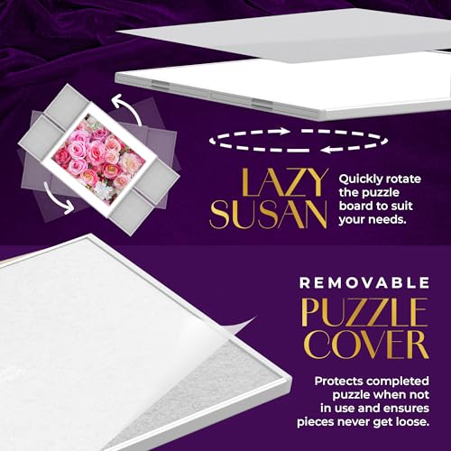 1500 Piece Jigsaw Puzzle Board - 360° Rotating Jigsaw Puzzle Table with Drawers | 35” X 28” Portable & Dual Sided Board | Plastic Cover Included - Puzzles Tables for Adults