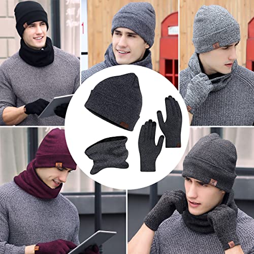 Winter Beanie Hat Scarf Touchscreen Gloves Set For Men Women Fleece Lined Beanie Cap Neck Warmer Christmas Gift Navy Blue #TOP6