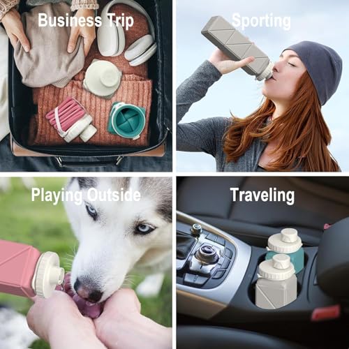 Image of Yashira Collapsible Silicone Water Bottle 600ml / Leakproof, BPA-Free, Foldable, Wide Mouth, Portable for Travel, Gym, Cycling, Camping, Sports (Multicolor)