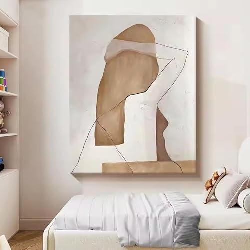 ARTCOREX Elegant Female Back Abstract Painting Brown Textue Painting Beige Abstract Modern Lady Wall Art Figure Canvas Painting(60x80cm/Frameless)