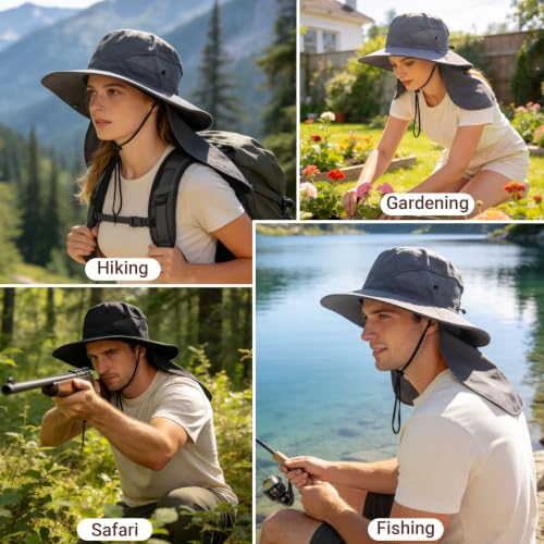 Image of PFFY Sun Bucket Hats for Men Women Fishing Hat Wide Brim Hat with Neck Flap