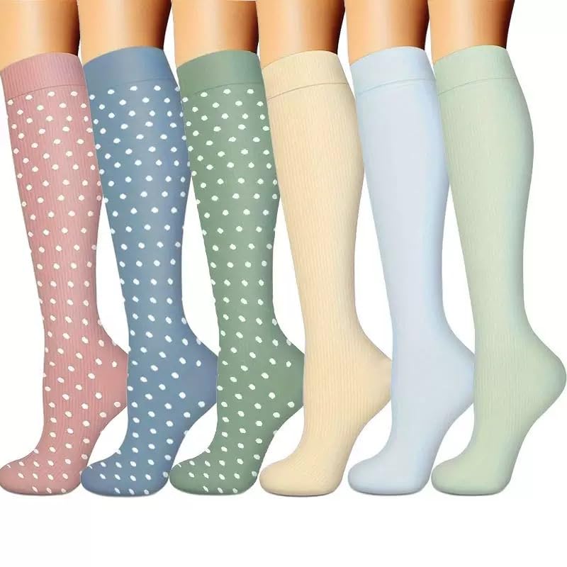 6 Pares Calcetines de Compresión para Mujeres y Hombres 15-20 mmHg Medias de Compresion Graduada Socks Protección Muscular Deporte Correr Vuelos Viajes Ciclismo Enfermeras Circulación