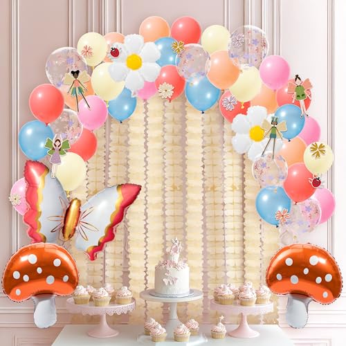 Cheerland Fairy Balloons Arch Kit Fairy Birthday Party Decorations Enchanted Forest Theme Woodland Party Supplies Butterfly Balloon Mushroom First Birthday Decorations Set Backdrop Garland Decor