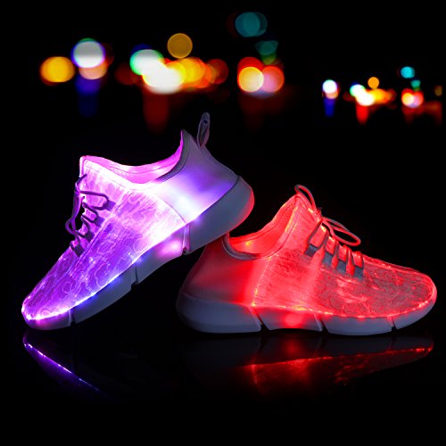 Shinmax Fiber Optic LED Shoes, LED Light Up Shoes for Men Women USB Charging Led Light Shoes Flashing Luminous Trainers Dancing Sneakers for Festivals,Christmas Halloween Party White