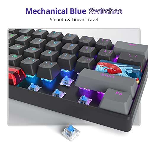 Image of Fogruaden 60% Mechanical Gaming Keyboard, 61 Keys, RGB Backlit, Compact 60 Percent Wired Keyboard for Win /Mac PC Gamer, Easy to Carry on Trip (61Dark-BlueSwitch-RGB)