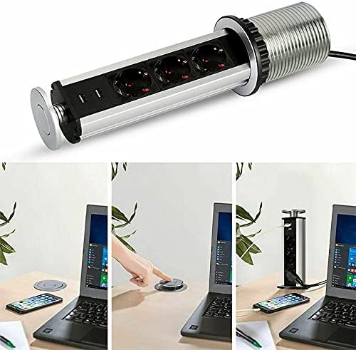 1 PC Pull Up Socket with Twin Fit for 3-Gang Kitchen Worktop Office Desk USB Charger Universal Electric Plug Adapter Sockets