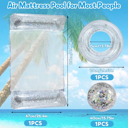4 Stück Aufblasbares Schwimmbett, Pailletten Aufblasbare Wasserhängematte mit Schwimmring Wasserball Pumpe,4-in-1-Multifunktions Pool Luftmatratze für See Strand Schwimmbad Wasserspaß