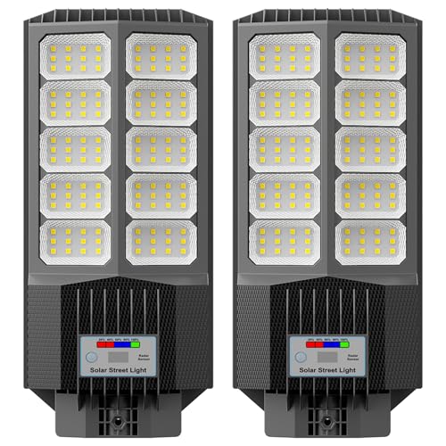 Jadisi Solar Street Light, Dusk-to-Dawn Waterproof LED Solar Street Lights Outdoor with Pole Mount,9000W IP67,7000K, High Lumen Outdoor Lighting for Driveway, Farm, Street & Parking