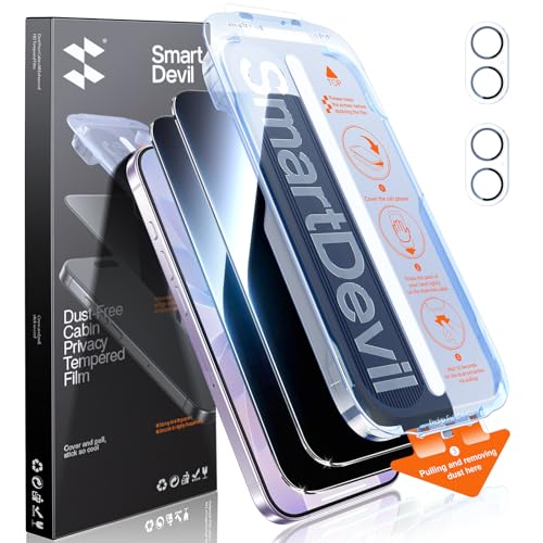 SMARTDEVIL (2+2 Pack Privacy Screen Protector for iPhone 17 with 2 Camera Lens Protectors, 28° Anti-Spy 9H Tempered Glass, Anti-Scratch, SmartPull Frame Bubble-Free Easy Install, Case-Friendly