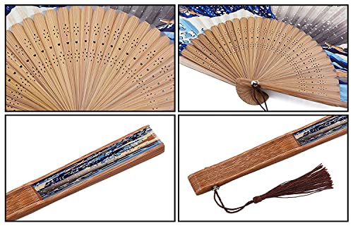 1SourceTek Kanagawa Sea Waves Landscape Folding Hand Held Fan 8.27"(21cm) with Fabric Sleeve for Protection For Gifts and Wall Decoration - Image 4
