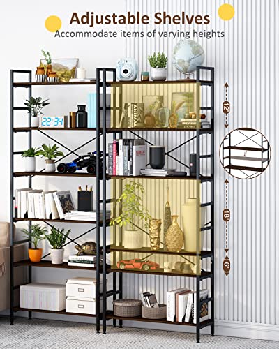 Cosystar 6-Tier Adjustable Tall Bookcase, Rustic Wood And Metal Standing Bookshelf, Industrial Vintage Book Shelf Unit, Open Back Modern Office Bookcases, Dark Brown #TOP3