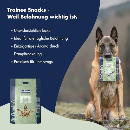 DR.CLAUDER'S - Trainee Snack Hanf | Ballastoffreiche Hanf Snacks mit Omega-3- und Omega-6, Vitaminen und Spurenelementen für Hunde und Katzen. Getreidefreie Leckerlis im Frischebeutel | 80g