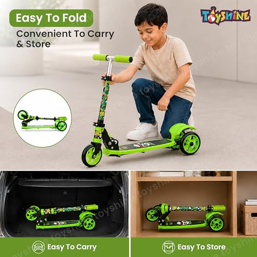 Image of Toyshine 3 Wheel Street Rider Runner Scooter with Anti Slip ABS Base Aluminium Structure Height Adjustable Handlebar Max Load 50kg for Boys and Girls Ages 4 and Above - Green