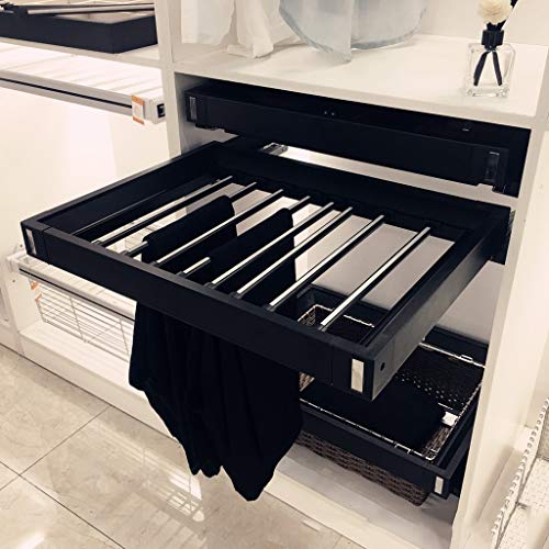 FKhanger Closet Push-Pull Trouser Rack Wardrobe Storage Organization Drawer Used for Pants, Jeans, Scarf,Sliding Rail with Buffer System,Closet Width (45-120cm) (Size : (85-120)Ã—48Ã—9cm)