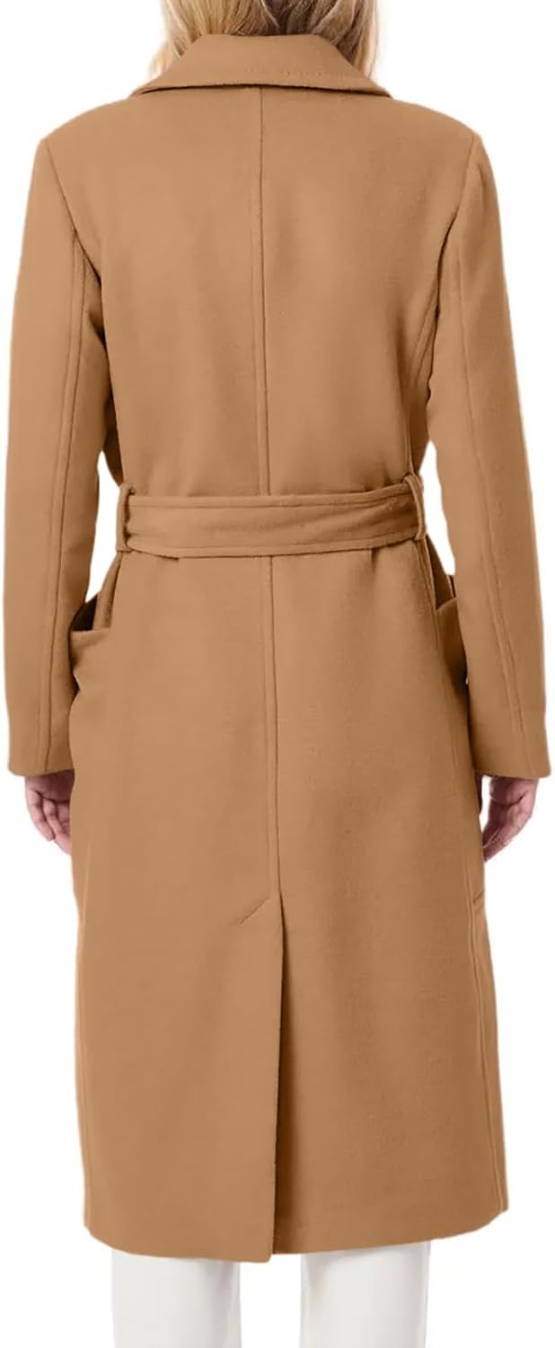 Danedvi Women's Notch Lapel Collar Pea Coat Long Sleeve Casual Fall Winter Long Overcoat with Belt - Image 4