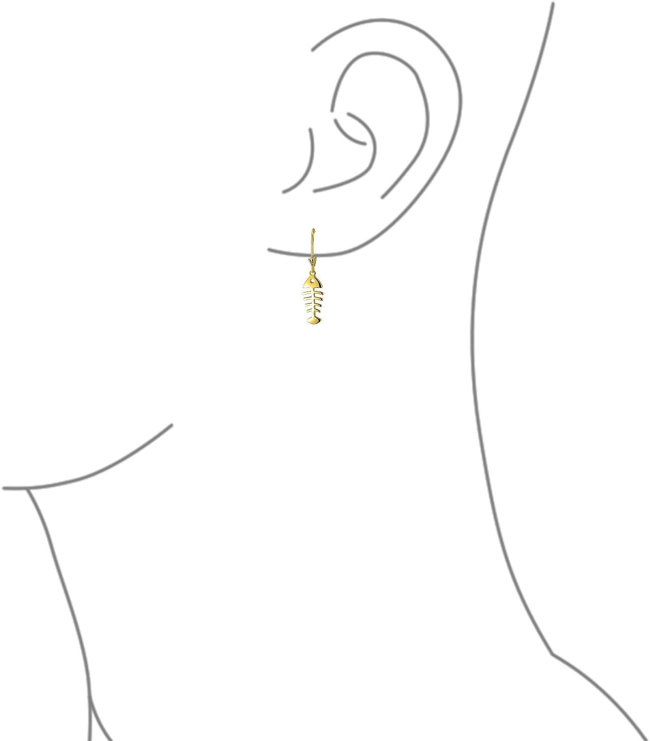 Nautical Vacation Ocean Sea Lever back Drop Dangle Skeleton Fishbone Fish Earrings For Women Teen 14K Gold Plated .925 Sterling Silver