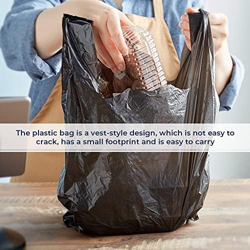 Venuscello® 500 x Vest Style Carrier Bags Black Plastic 8" x 13" x 18" 16mu Heavy Duty Carry Bags for Vegetables Fruits Groceries Shopping