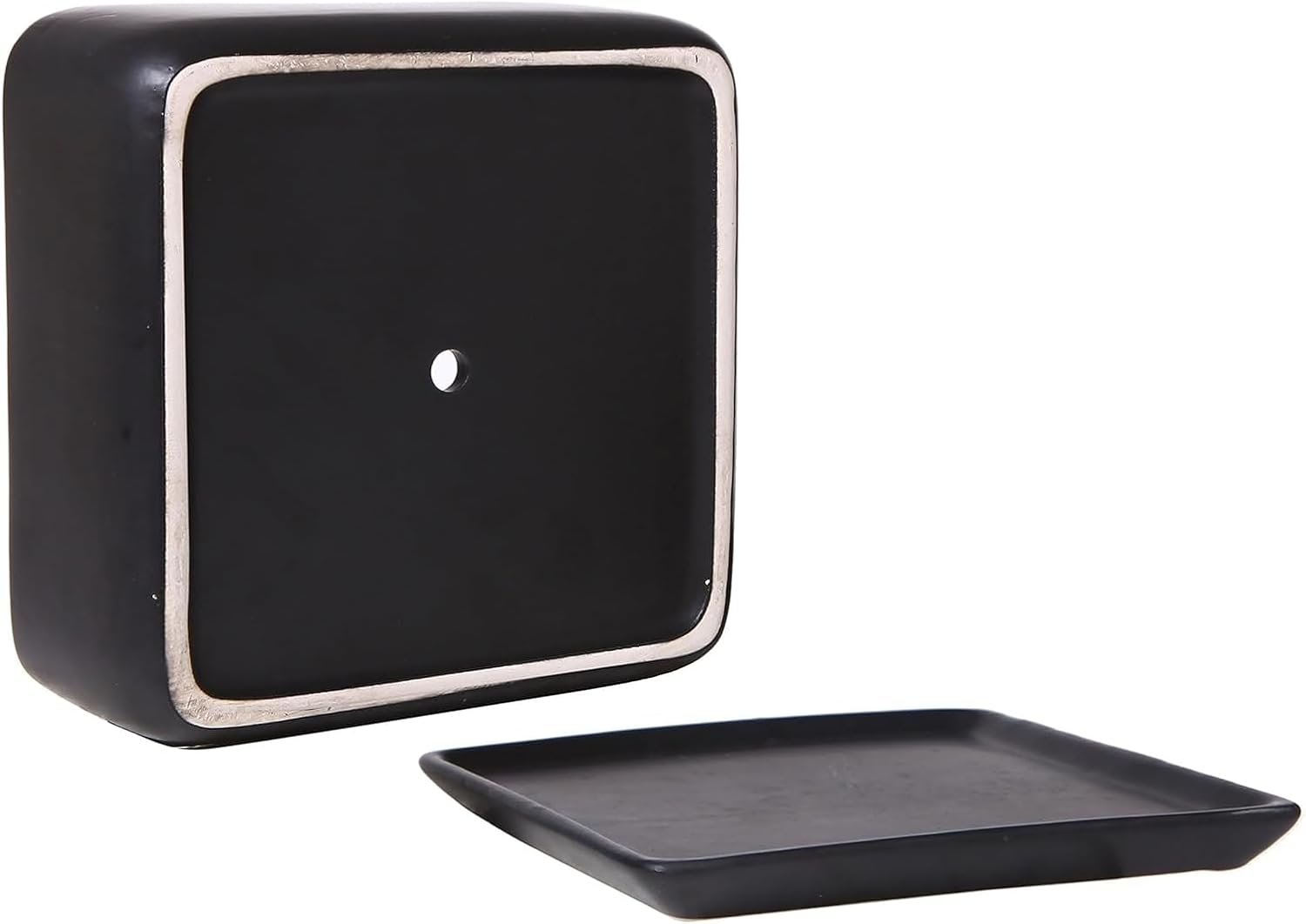 MyGift Modern Black Ceramic Square Indoor Small Planter, Flower Succulent Plant Pot with Drainage Hole and Removable Drip Tray