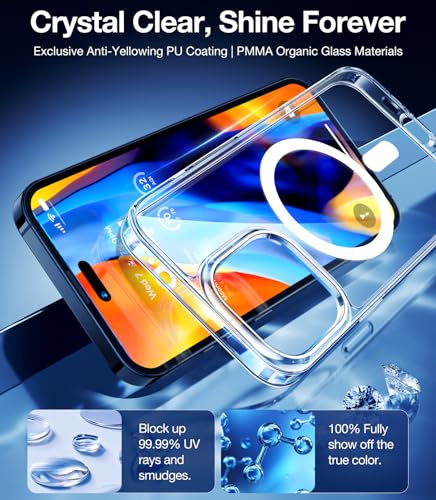 Image of TORRAS Magnetic Shockproof for iPhone 15 Pro Case, [Military-Grade Drop Tested][Compatible with MagSafe] Clear Hard PC Back with Silicone Slim Protective Cover Anti-Fingerprint, Clear
