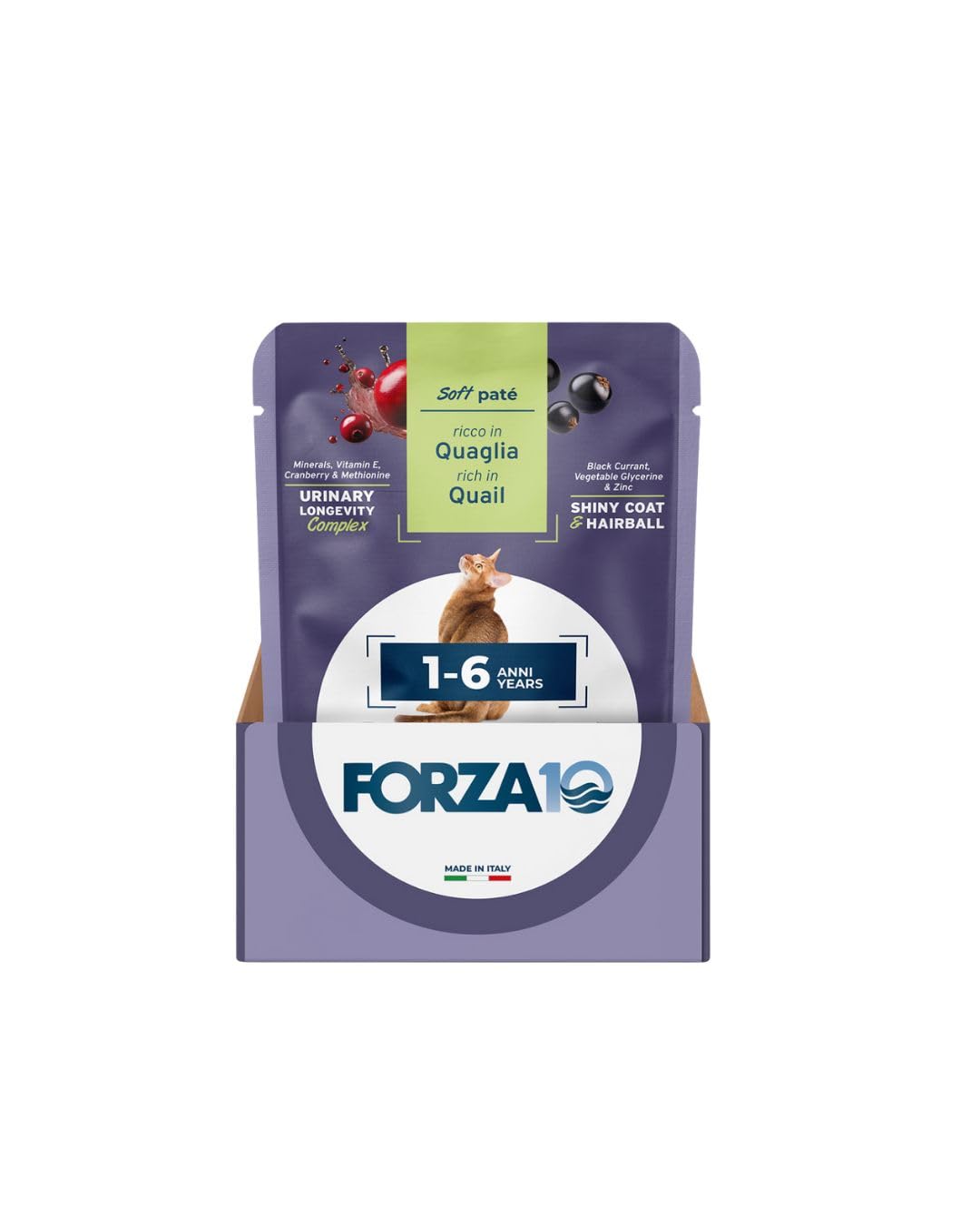Forza 10 - Alimento completo para gatos adultos de todos los tamaños y razas en paté, para gatos adultos de todos los tamaños y razas en paté, para gatos adultos | 12 sobres de 80 gramos cada una.