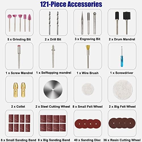 Mini Rotary Tool Corded Electric Detailed Sander Grinder Drill Set with | 121 Accessories | for Small Crafts & Projects